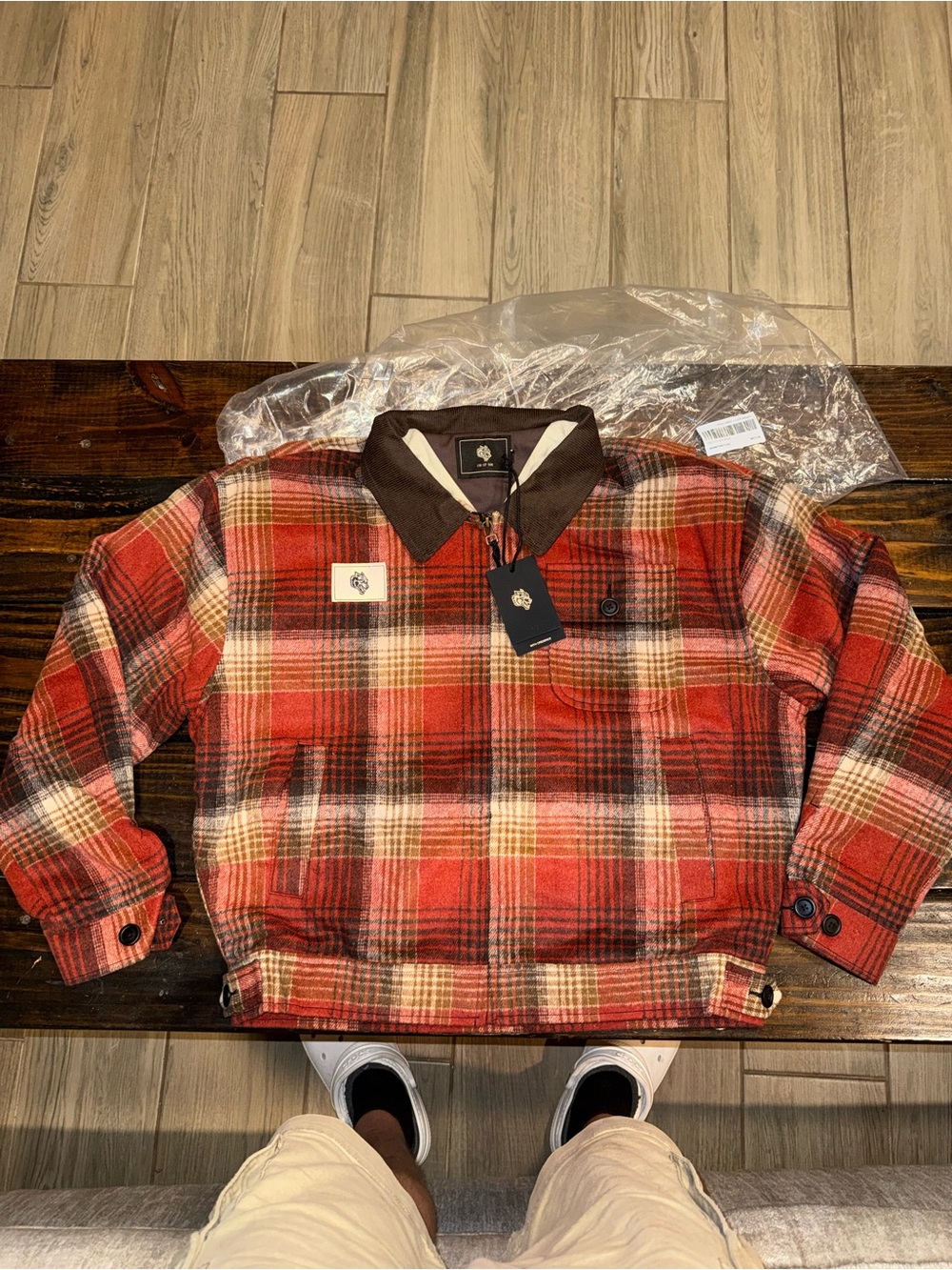 Darc Sport Wolf Head Logan Jacket, brimstone plaid and corduroy collar